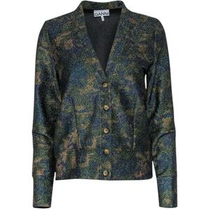 Ganni Camouflage Blue and Green‎ Patterned Cardigan Size 6